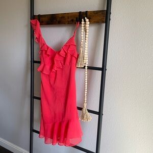 Coral Pink Ruffle Dress XS